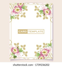 Vintage delicate greeting invitation card template design with flowers for wedding, marriage, bridal, birthday, Valentine's day. Romantic vector illustration.