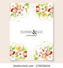 Vintage delicate greeting invitation card template design with flowers for wedding, marriage, bridal, birthday, Valentine's day. Romantic vector illustration.