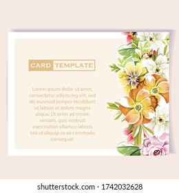 Vintage delicate greeting invitation card template design with flowers for wedding, marriage, bridal, birthday, Valentine's day. Romantic vector illustration.