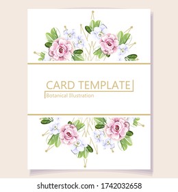 Vintage delicate greeting invitation card template design with flowers for wedding, marriage, bridal, birthday, Valentine's day. Romantic vector illustration.