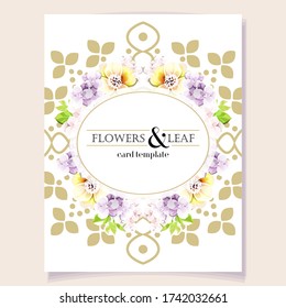 Vintage delicate greeting invitation card template design with flowers for wedding, marriage, bridal, birthday, Valentine's day. Romantic vector illustration.