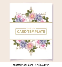Vintage delicate greeting invitation card template design with flowers for wedding, marriage, bridal, birthday, Valentine's day. Romantic vector illustration.
