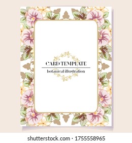 Vintage delicate greeting invitation card template design with flowers for wedding, marriage, bridal, birthday, Valentine's day. Romantic vector illustration.