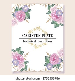 Vintage delicate greeting invitation card template design with flowers for wedding, marriage, bridal, birthday, Valentine's day. Romantic vector illustration.