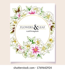 Vintage delicate greeting invitation card template design with flowers for wedding, marriage, bridal, birthday, Valentine's day. Romantic vector illustration.