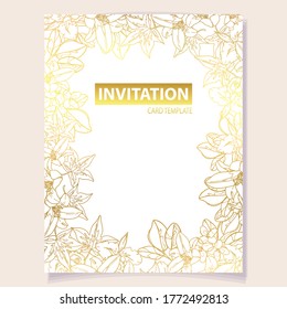 Vintage delicate greeting invitation card template design with flowers for wedding, marriage, bridal, birthday, Valentine's day. Romantic vector illustration.