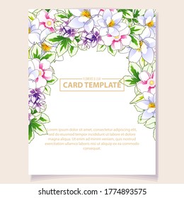 Vintage delicate greeting invitation card template design with flowers for wedding, marriage, bridal, birthday, Valentine's day. Romantic vector illustration.