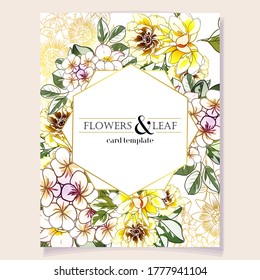 Vintage delicate greeting invitation card template design with flowers for wedding, marriage, bridal, birthday, Valentine's day. Romantic vector illustration.