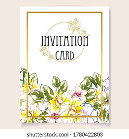 Vintage delicate greeting invitation card template design with flowers for wedding, marriage, bridal, birthday, Valentine's day. Romantic vector illustration.