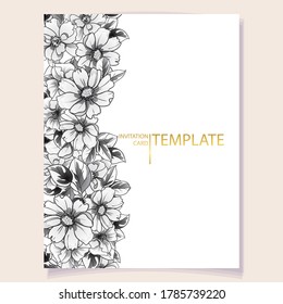 Vintage delicate greeting invitation card template design with flowers for wedding, marriage, bridal, birthday, Valentine's day. Romantic vector illustration.