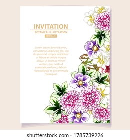 Vintage delicate greeting invitation card template design with flowers for wedding, marriage, bridal, birthday, Valentine's day. Romantic vector illustration.