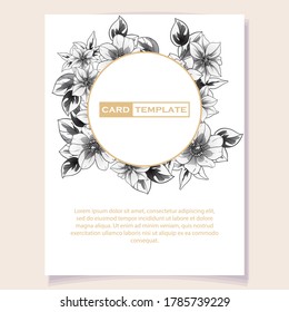 Vintage delicate greeting invitation card template design with flowers for wedding, marriage, bridal, birthday, Valentine's day. Romantic vector illustration.