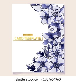 Vintage delicate greeting invitation card template design with flowers for wedding, marriage, bridal, birthday, Valentine's day. Romantic vector illustration.