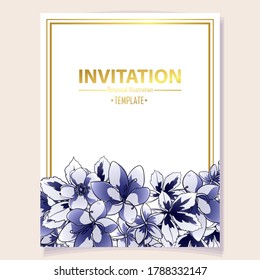 Vintage delicate greeting invitation card template design with flowers for wedding, marriage, bridal, birthday, Valentine's day. Romantic vector illustration.