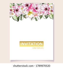 Vintage delicate greeting invitation card template design with flowers for wedding, marriage, bridal, birthday, Valentine's day. Romantic vector illustration.