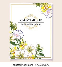 Vintage delicate greeting invitation card template design with flowers for wedding, marriage, bridal, birthday, Valentine's day. Romantic vector illustration.