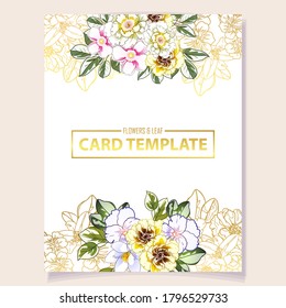 Vintage delicate greeting invitation card template design with flowers for wedding, marriage, bridal, birthday, Valentine's day. Romantic vector illustration.