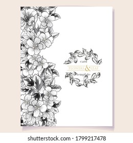 Vintage delicate greeting invitation card template design with flowers for wedding, marriage, bridal, birthday, Valentine's day. Romantic vector illustration.