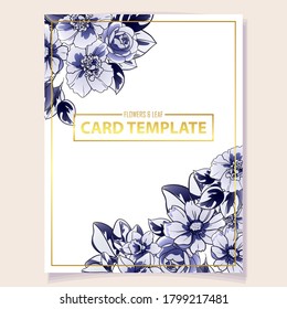 Vintage delicate greeting invitation card template design with flowers for wedding, marriage, bridal, birthday, Valentine's day. Romantic vector illustration.