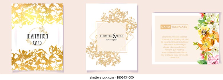 Vintage delicate greeting invitation card template design with flowers for wedding, marriage, bridal, birthday, Valentine's day. Romantic vector illustration.