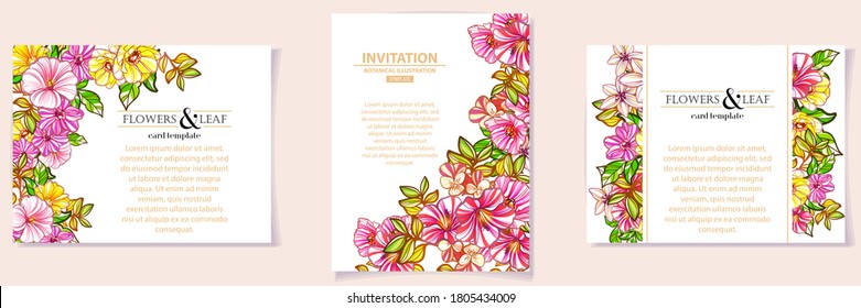 Vintage delicate greeting invitation card template design with flowers for wedding, marriage, bridal, birthday, Valentine's day. Romantic vector illustration.