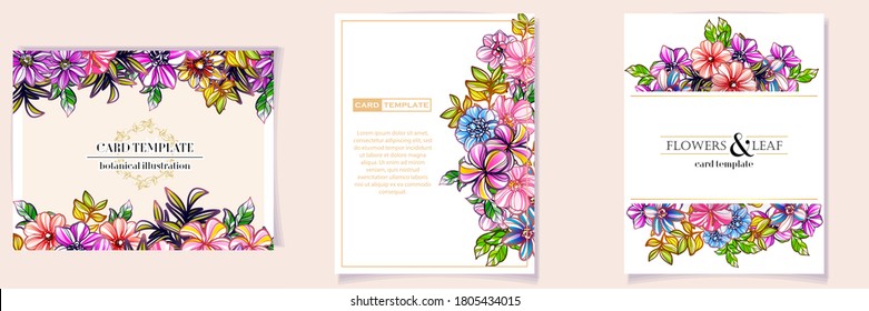 Vintage delicate greeting invitation card template design with flowers for wedding, marriage, bridal, birthday, Valentine's day. Romantic vector illustration.