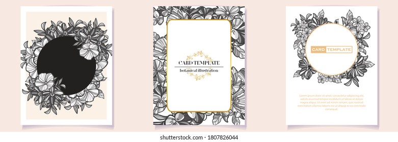 Vintage delicate greeting invitation card template design with flowers for wedding, marriage, bridal, birthday, Valentine's day. Romantic vector illustration.