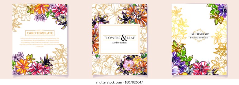 Vintage delicate greeting invitation card template design with flowers for wedding, marriage, bridal, birthday, Valentine's day. Romantic vector illustration.