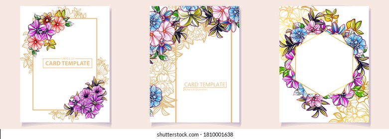 Vintage delicate greeting invitation card template design with flowers for wedding, marriage, bridal, birthday, Valentine's day. Romantic vector illustration.