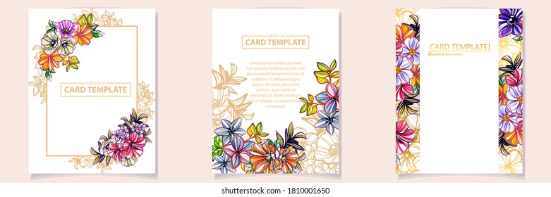 Vintage delicate greeting invitation card template design with flowers for wedding, marriage, bridal, birthday, Valentine's day. Romantic vector illustration.