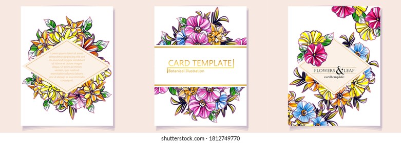 Vintage delicate greeting invitation card template design with flowers for wedding, marriage, bridal, birthday, Valentine's day. Romantic vector illustration.