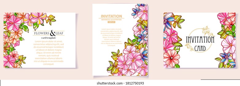 Vintage delicate greeting invitation card template design with flowers for wedding, marriage, bridal, birthday, Valentine's day. Romantic vector illustration.