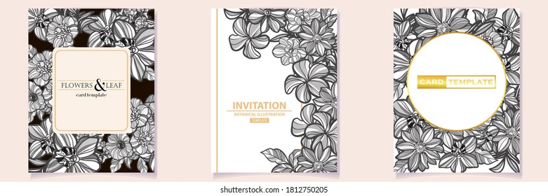 Vintage delicate greeting invitation card template design with flowers for wedding, marriage, bridal, birthday, Valentine's day. Romantic vector illustration.