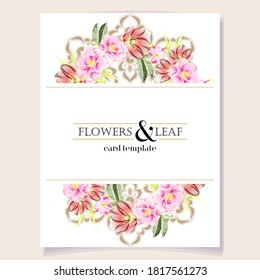 Vintage delicate greeting invitation card template design with flowers for wedding, marriage, bridal, birthday, Valentine's day. Romantic vector illustration.