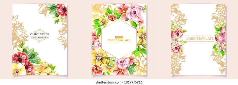Vintage delicate greeting invitation card template design with flowers for wedding, marriage, bridal, birthday, Valentine's day. Romantic vector illustration.