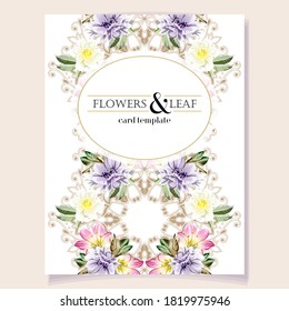 Vintage delicate greeting invitation card template design with flowers for wedding, marriage, bridal, birthday, Valentine's day. Romantic vector illustration.