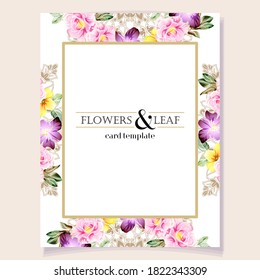 Vintage delicate greeting invitation card template design with flowers for wedding, marriage, bridal, birthday, Valentine's day. Romantic vector illustration.