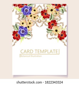 Vintage delicate greeting invitation card template design with flowers for wedding, marriage, bridal, birthday, Valentine's day. Romantic vector illustration.