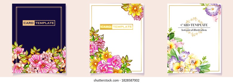 Vintage delicate greeting invitation card template design with flowers for wedding, marriage, bridal, birthday, Valentine's day. Romantic vector illustration.
