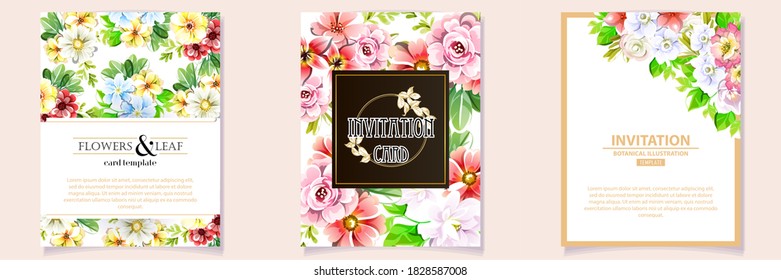 Vintage delicate greeting invitation card template design with flowers for wedding, marriage, bridal, birthday, Valentine's day. Romantic vector illustration.
