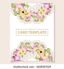 Vintage delicate greeting invitation card template design with flowers for wedding, marriage, bridal, birthday, Valentine's day. Romantic vector illustration.
