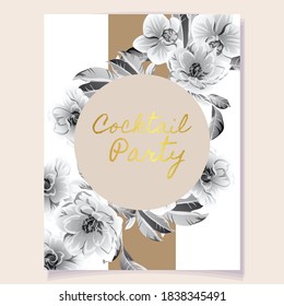 Vintage delicate greeting invitation card template design with flowers for wedding, marriage, bridal, birthday, Valentine's day. Romantic vector illustration.