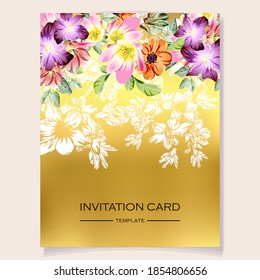 Vintage delicate greeting invitation card template design with flowers for wedding, marriage, bridal, birthday, Valentine's day. Romantic vector illustration.