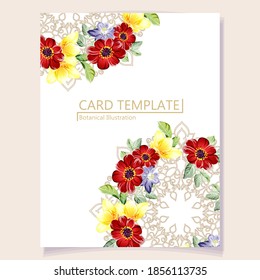 Vintage delicate greeting invitation card template design with flowers for wedding, marriage, bridal, birthday, Valentine's day. Romantic vector illustration.