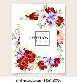 Vintage delicate greeting invitation card template design with flowers for wedding, marriage, bridal, birthday, Valentine's day. Romantic vector illustration.