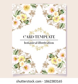 Vintage delicate greeting invitation card template design with flowers for wedding, marriage, bridal, birthday, Valentine's day. Romantic vector illustration.