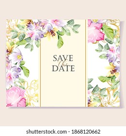Vintage delicate greeting invitation card template design with flowers for wedding, marriage, bridal, birthday, Valentine's day. Romantic vector illustration.
