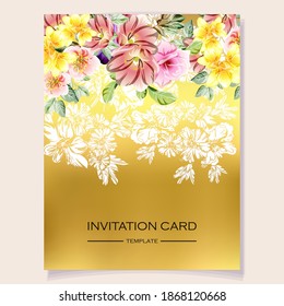 Vintage delicate greeting invitation card template design with flowers for wedding, marriage, bridal, birthday, Valentine's day. Romantic vector illustration.