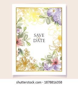 Vintage delicate greeting invitation card template design with flowers for wedding, marriage, bridal, birthday, Valentine's day