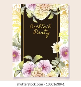 Vintage delicate greeting invitation card template design with flowers for wedding, marriage, bridal, birthday, Valentine's day. Romantic vector illustration.